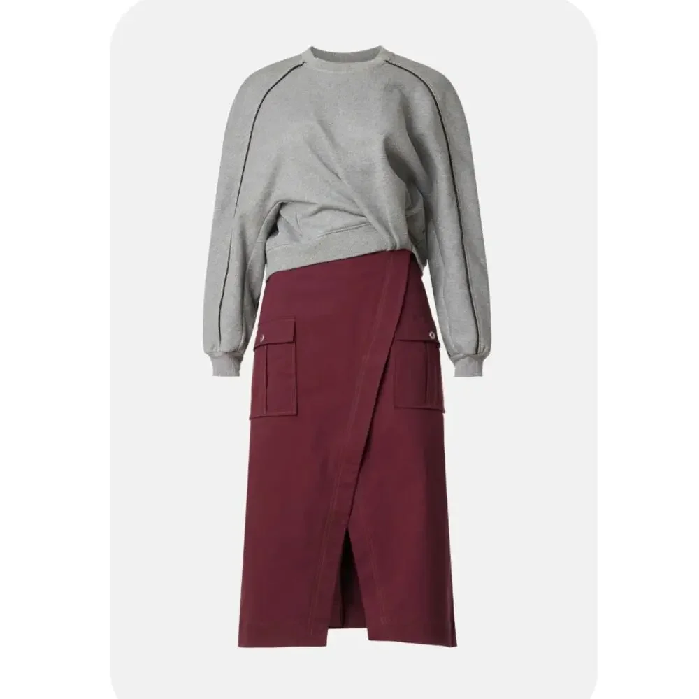 3.1 Phillip Lim Burgundy Gray Sweatshirt Midi Dress SMALL Oversize Designer $600 - Picture 3 of 10